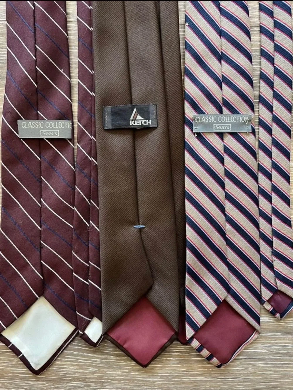 Sears Men's Maroon, Brown, and Beige Striped Tie Set